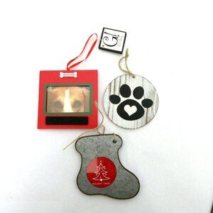Holiday Christmas Stocking Santa Paws Ornament Mini 3.5" Picture Frames Lot of 3